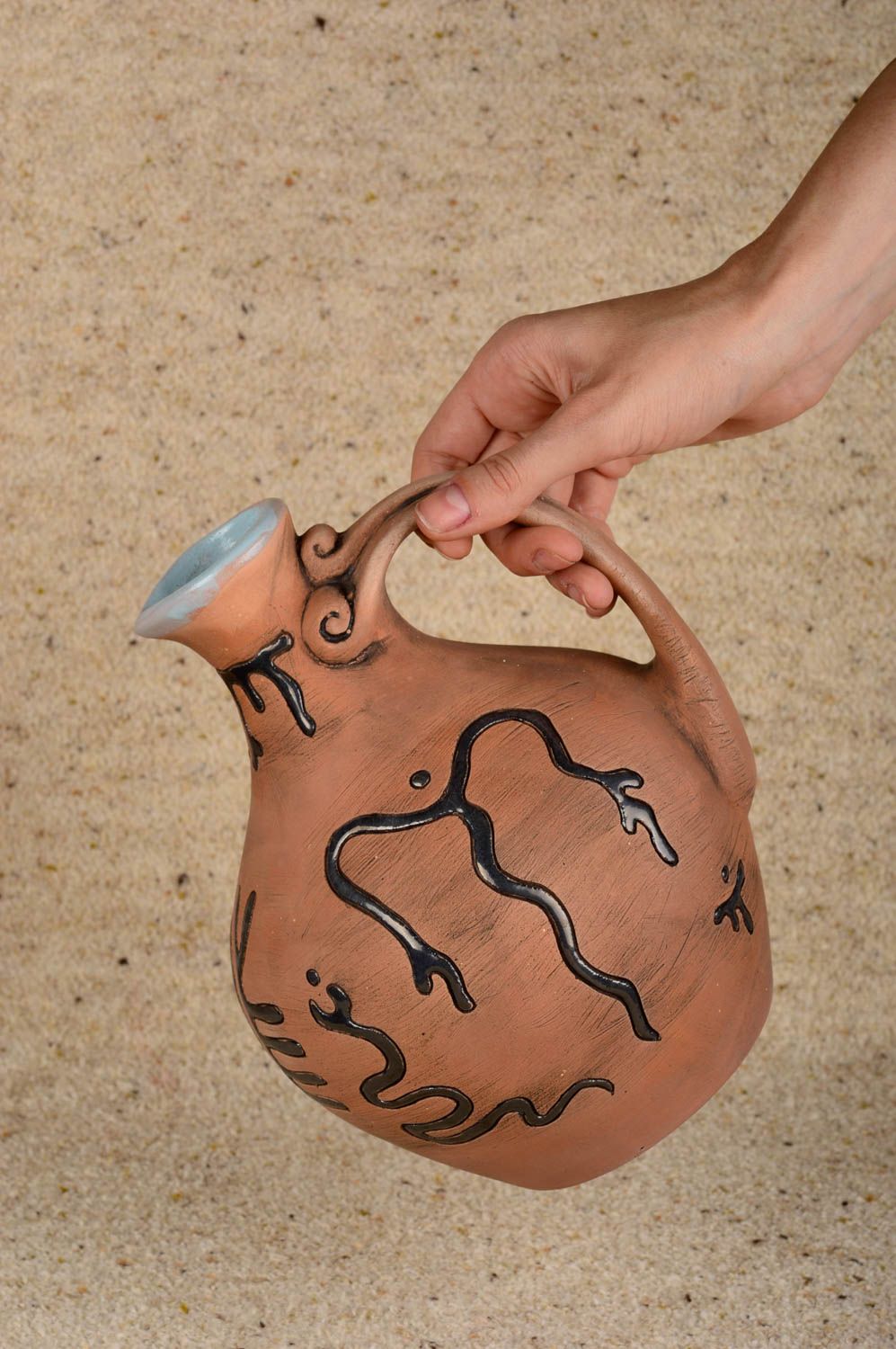 30 oz ceramic handmade glazed wine carafe with handle 1,7 lb photo 5