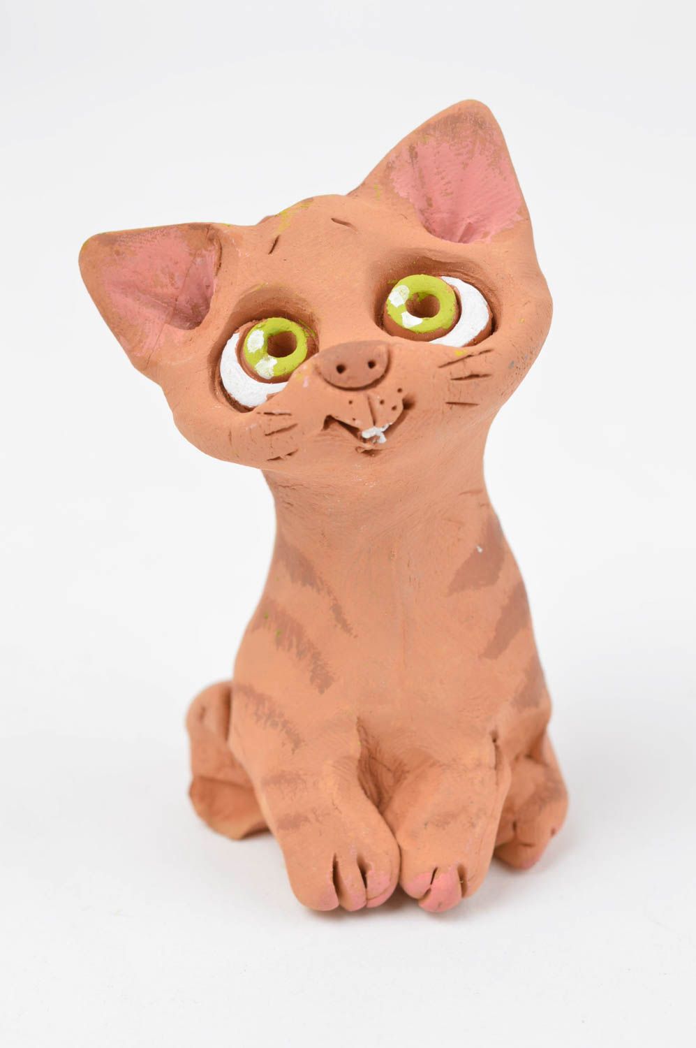 Figurine chat fait main Statuette céramique Déco maison petite belle design photo 2
