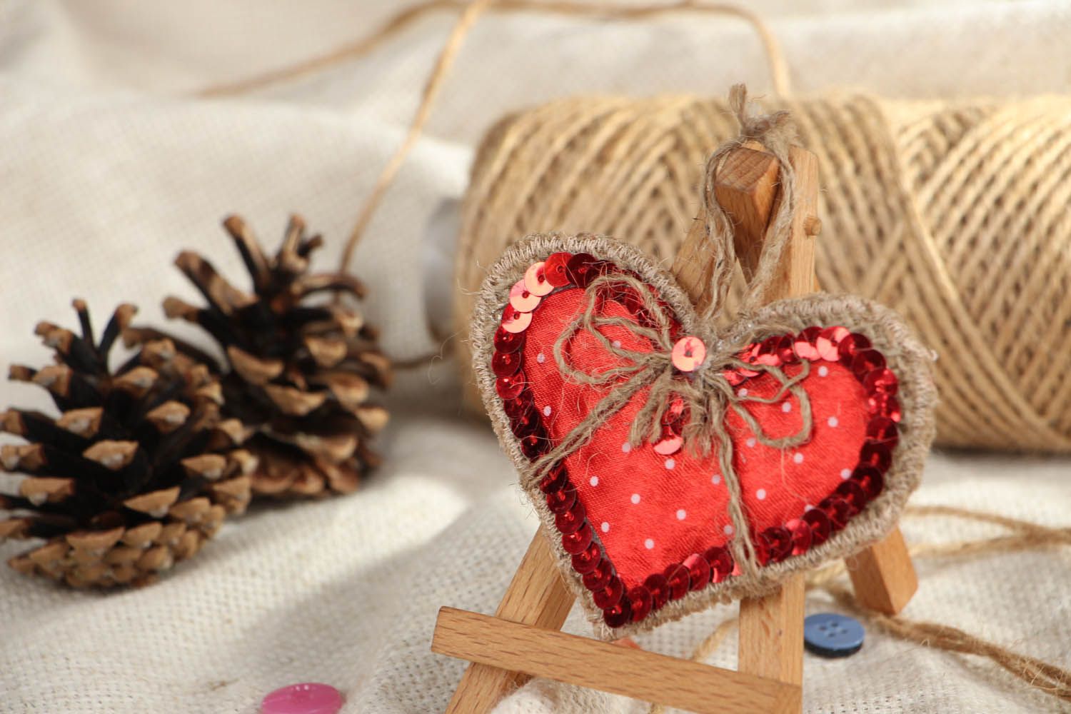 Décoration du sapin de Noël coeur en toile de sac  photo 5