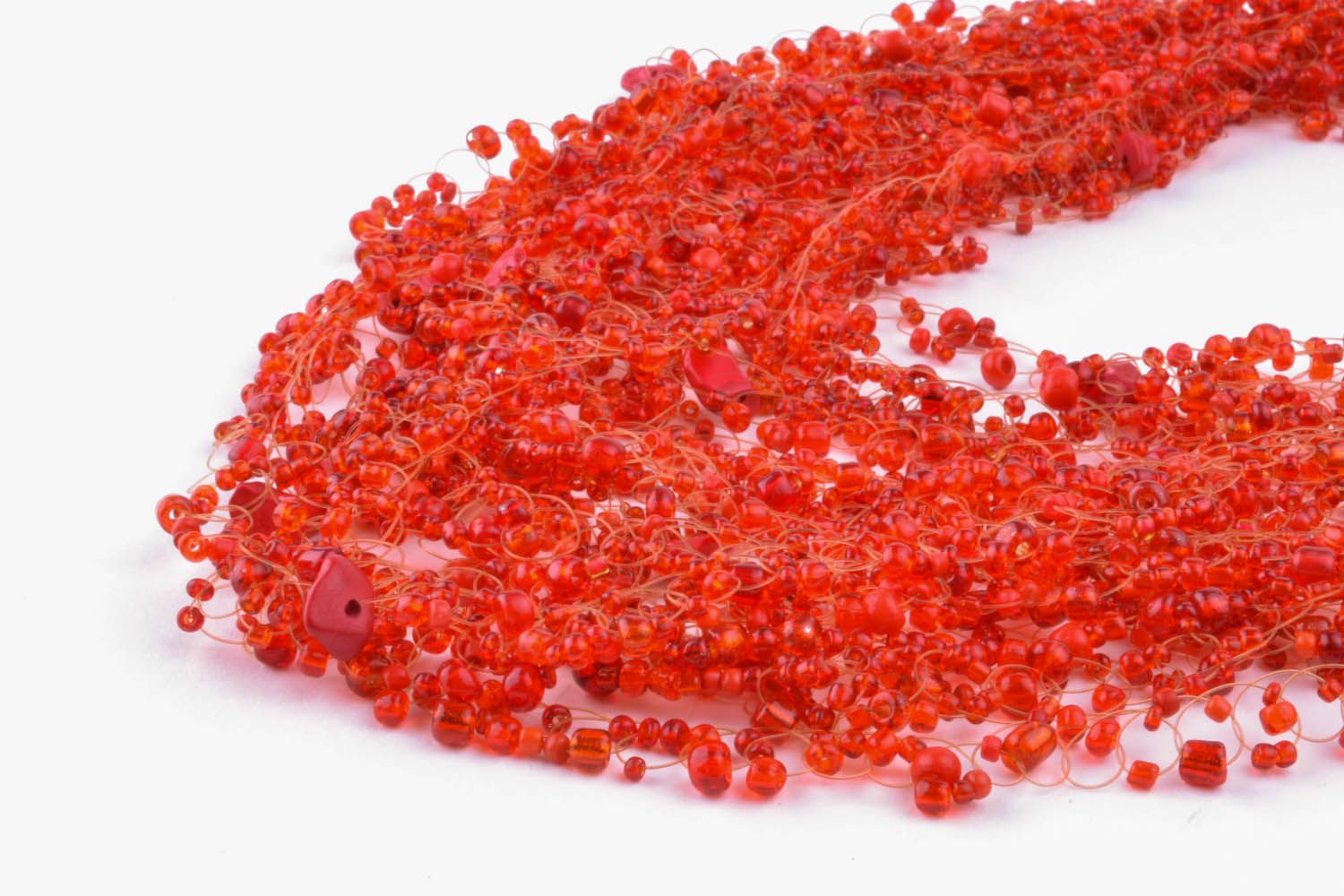 Red necklace made of beads and natural stones photo 2