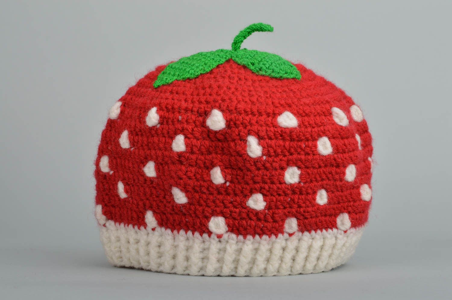 Handmade cute woven cap red strawberry cap beautiful accessories for kids photo 2