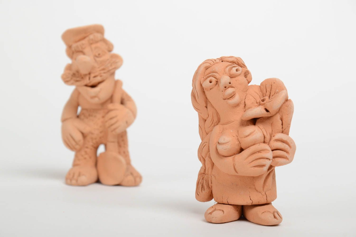 Set of 2 handmade funny small designer ceramic figurines Couple photo 3