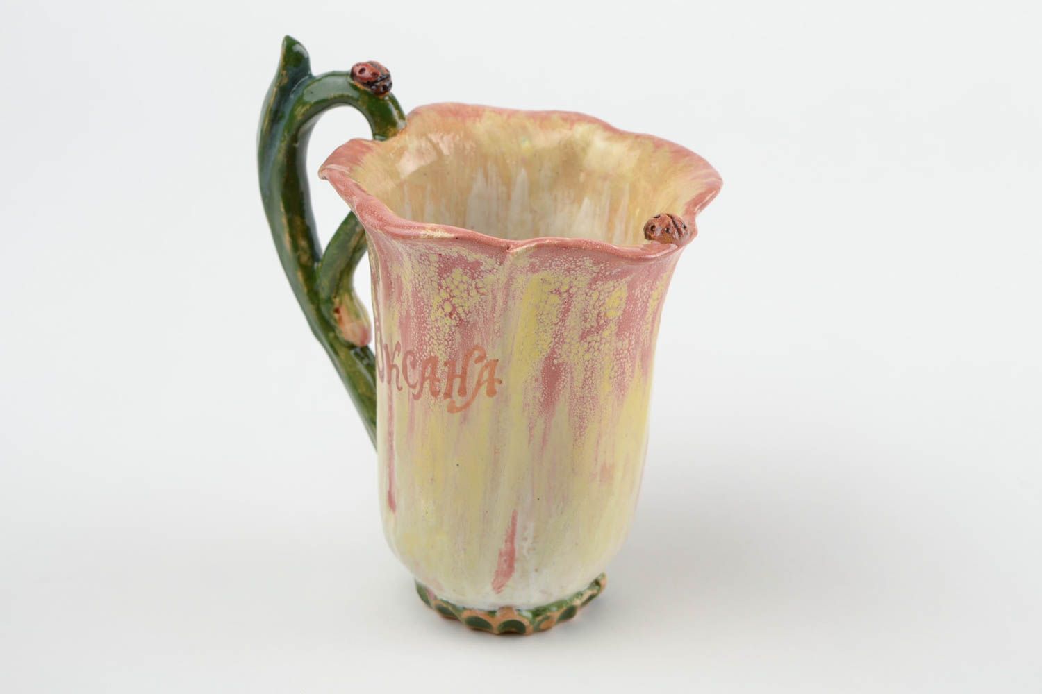 Чашка ручной работы глиняная посуда керамическая чашка красивая высокая 400 мл фото 4