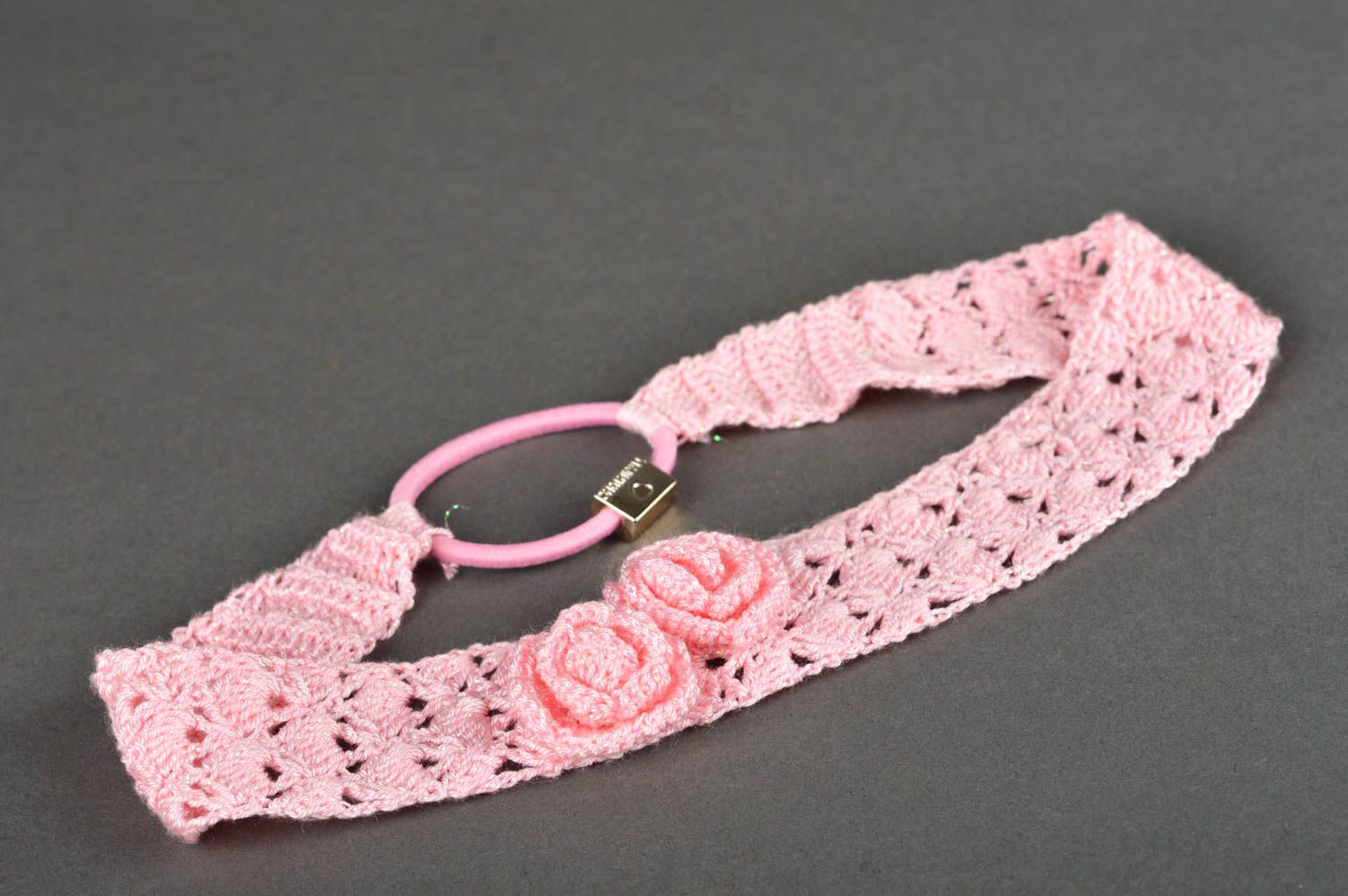 Handmade Haarband mit Blumen Häkel Accessoire Haar Schmuck für Kinder zart rosa foto 4