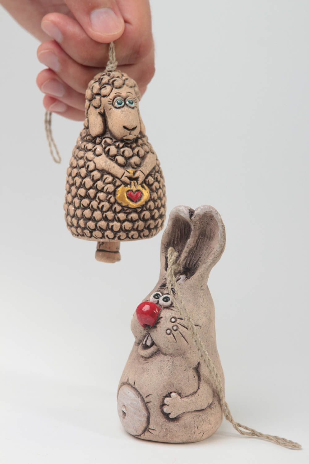 Figuras hechas a mano campanitas de cerámica animales en miniatura bonitos foto 5