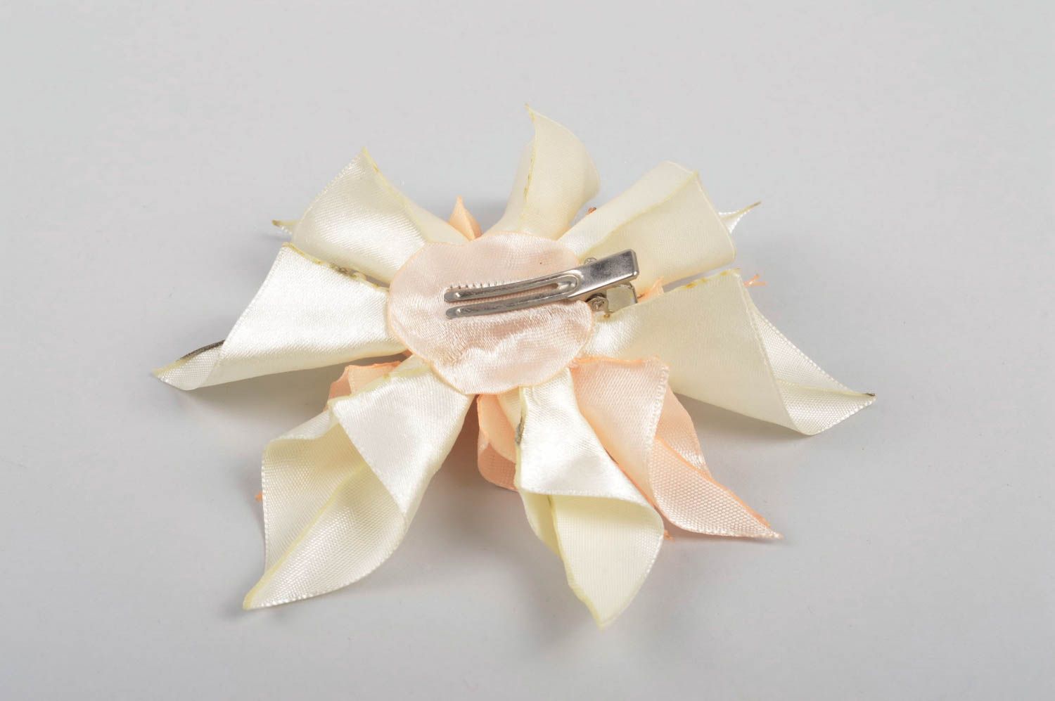 beige handmade bijouterie hairclip with flower hair accessory best gift for girl photo 4