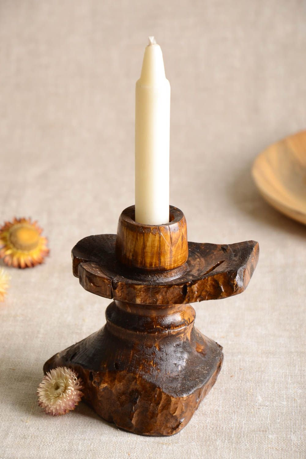 Beautiful handmade wooden candlestick interior decorating wood craft ideas photo 1