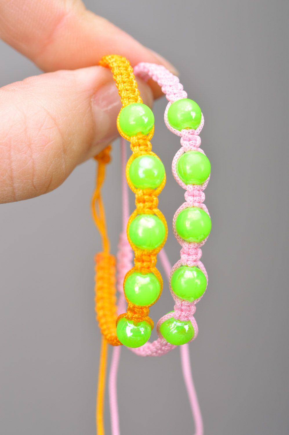 Beautiful handmade women's woven bead bracelets set 2 items Neon photo 3