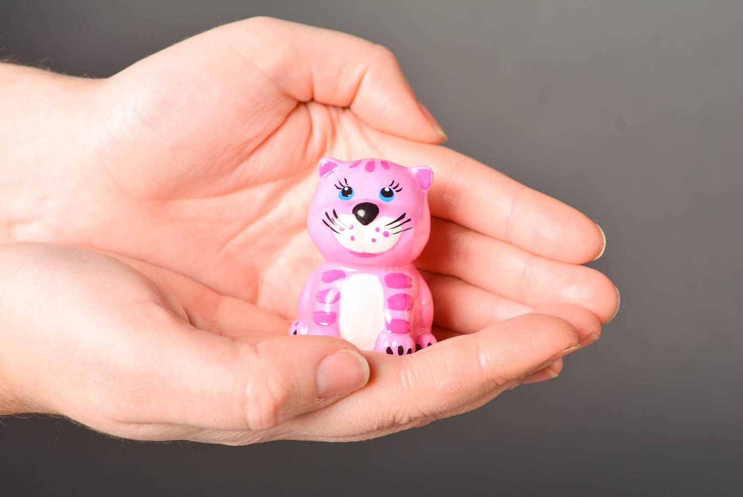 Figura de yeso artesanal decoración de interior regalo para niña Gato rosado foto 2