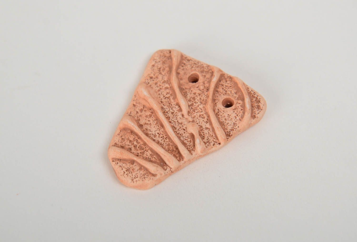 Handmade ceramic flat blank relief pendant for creation of ethnic jewelry  photo 2