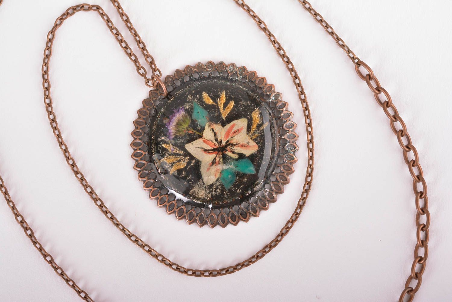 Vintage handmade flower pendant neck pendant with real flowers fashion trends photo 2