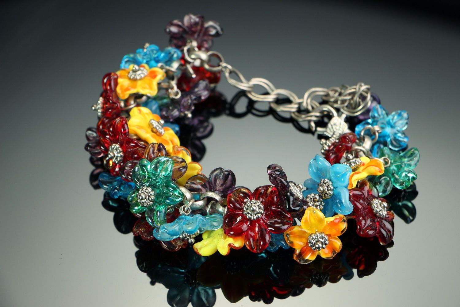 Armband mit künstlerischen Glasperlen Blumen foto 1