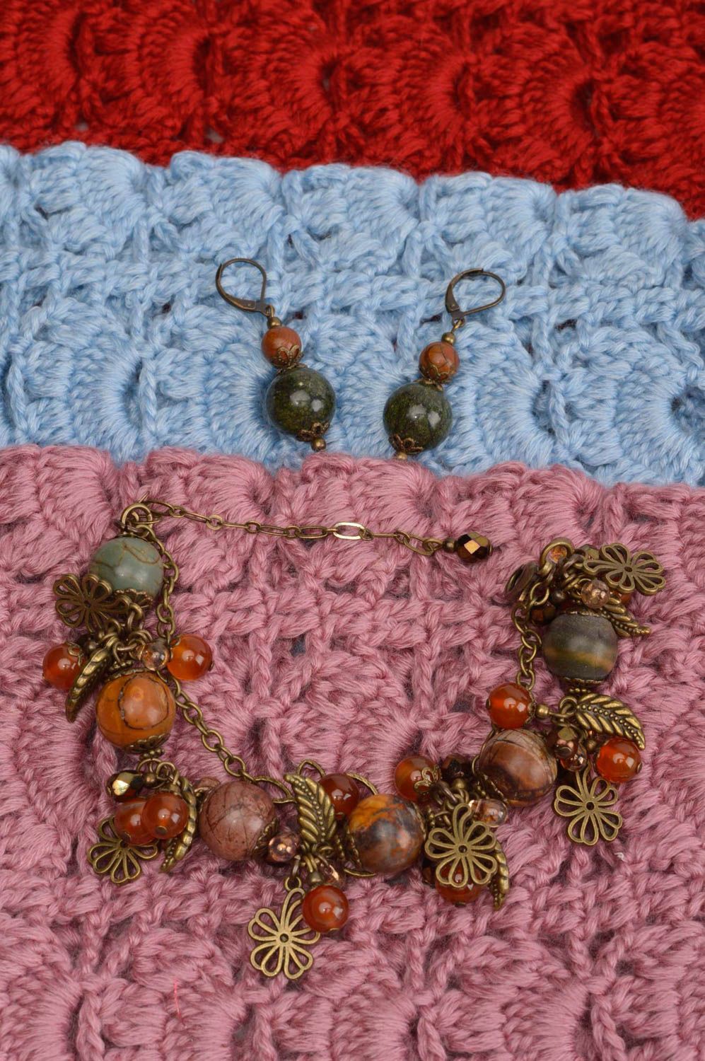 Украшения ручной работы серьги из яшмы женский браслет оригинальный с подвесками фото 1