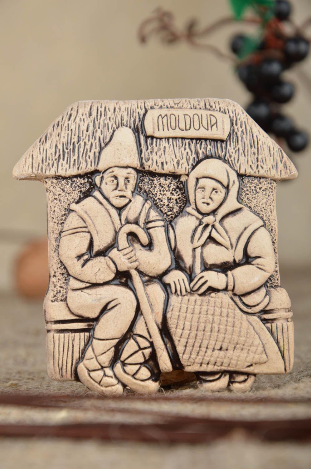 Ceramic fridge magnet clay souvenir handmade decorative kitchen pottery photo 1
