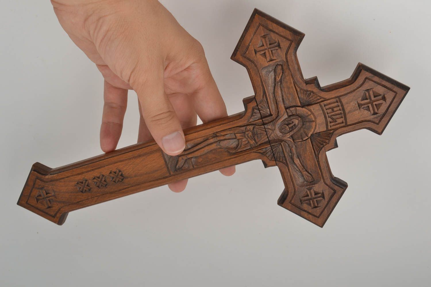 Handmade geschnitztes Kreuz Kruzifix aus Holz Haus Dekoration Wandkreuz aus Holz foto 5