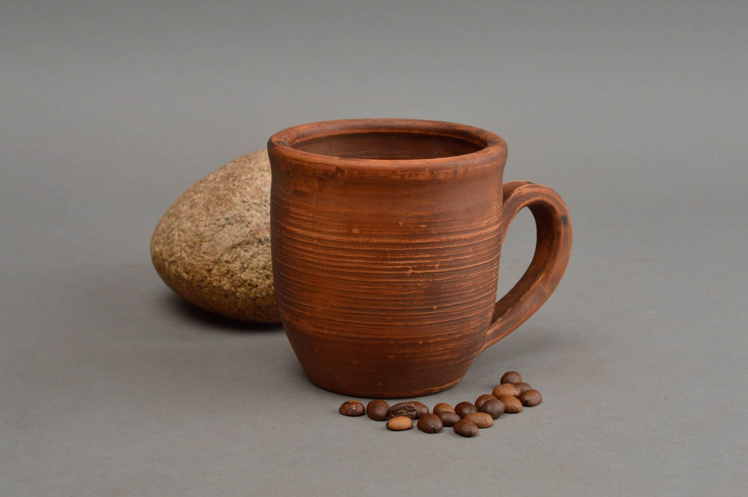 6 oz clay rustic handmade coffee cup in brown color with handle photo 1