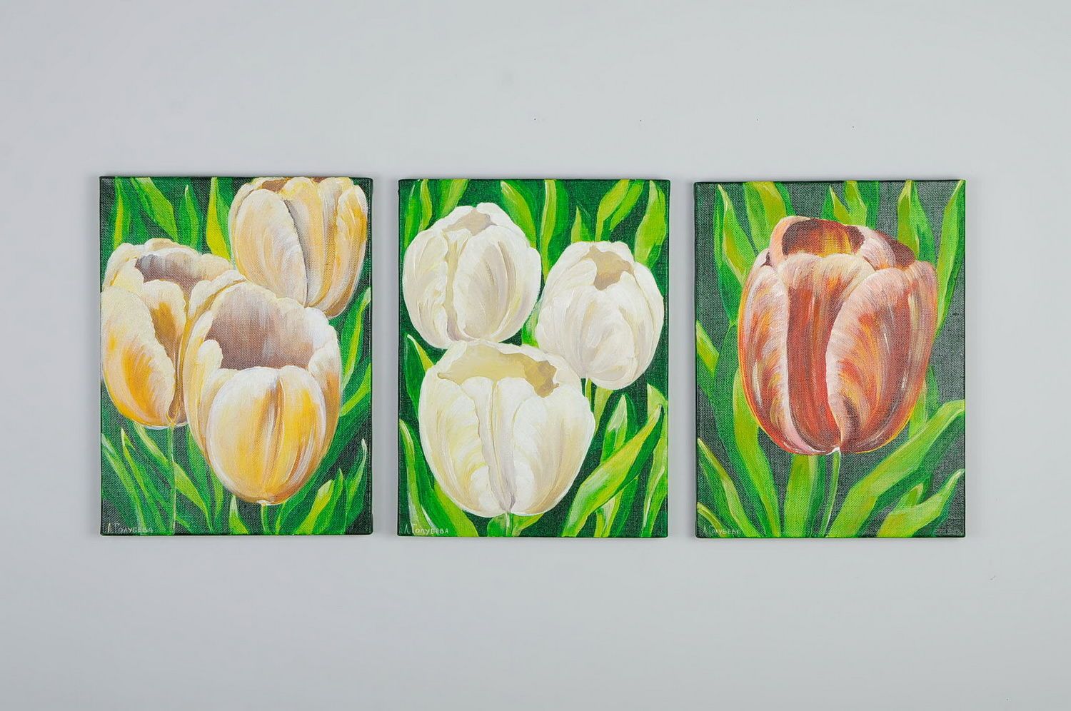 Триптих акриловыми красками Тюльпаны фото 1