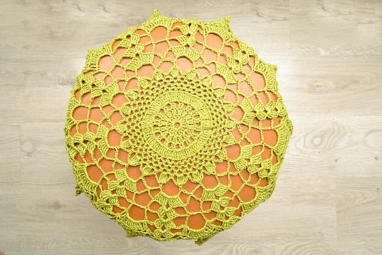 Lace crochet tablecloth of green color photo 5