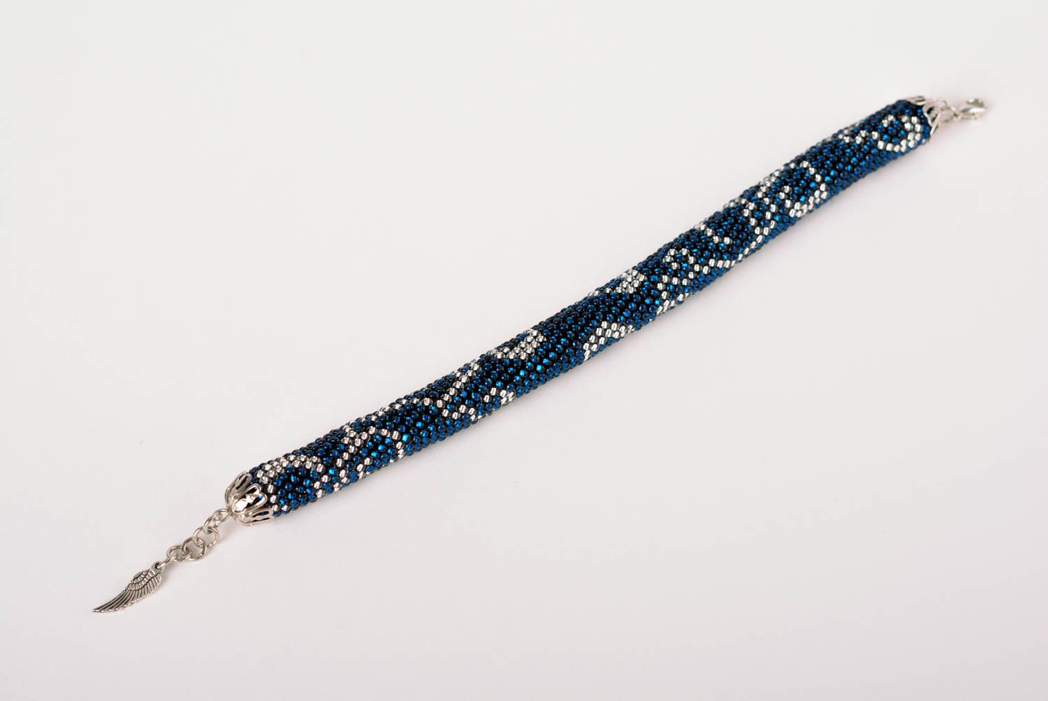 Beaded cord all size bracelet in dark blue color photo 5