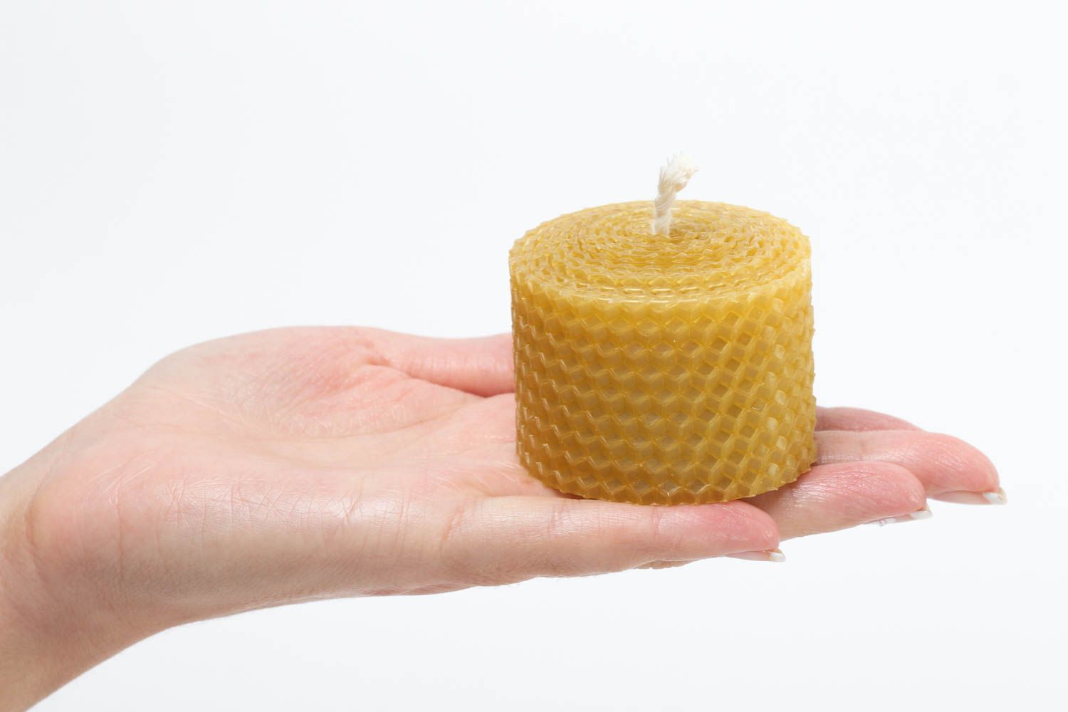 Natural bee wax pillar candle with cotton cord 2,36 inches, 0,09 lb photo 5