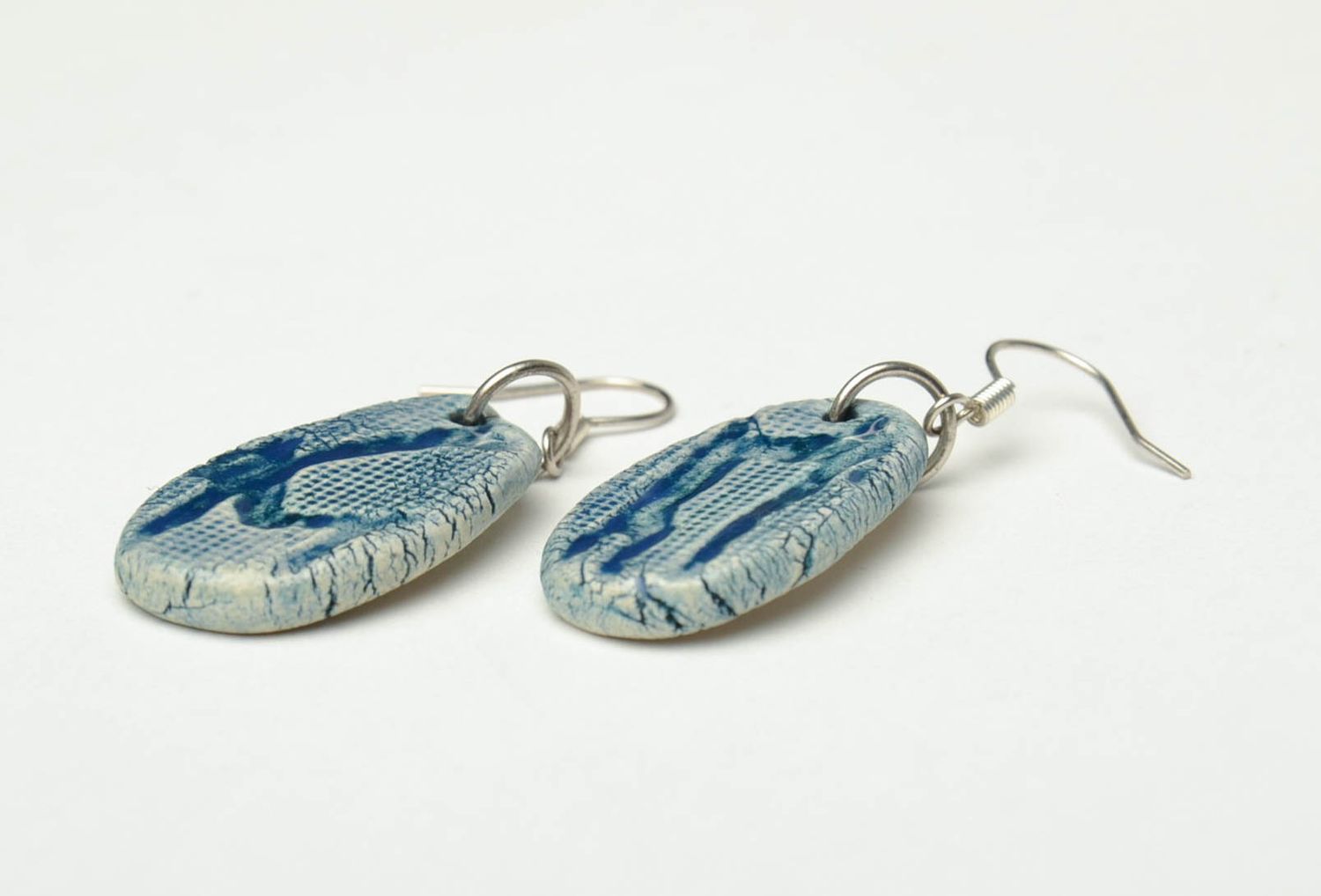 Ceramic earrings of oval shape painted with enamels photo 3