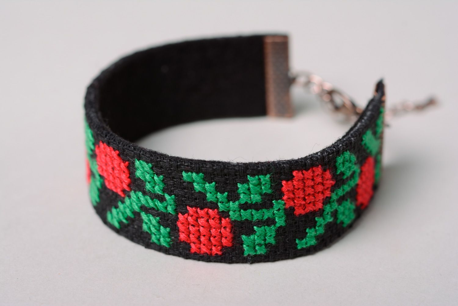 Handmade cross stitch embroidered textile bracelet  photo 3
