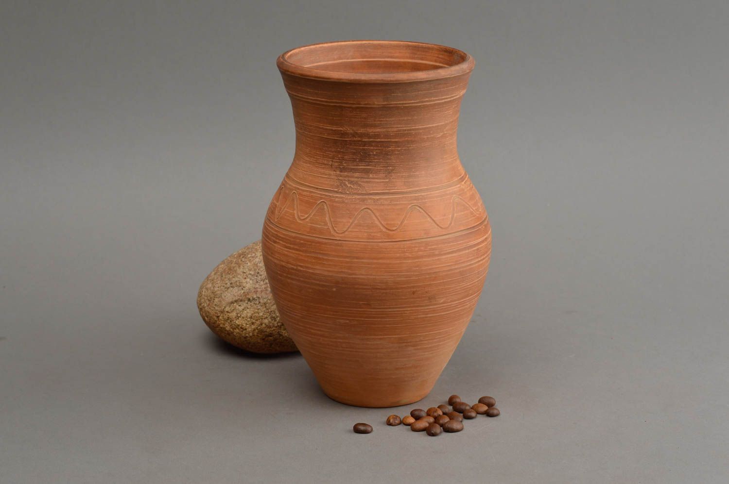 Village style clay earth terracotta 30 oz milk or water pitcher 7 inches, 1 lb photo 1