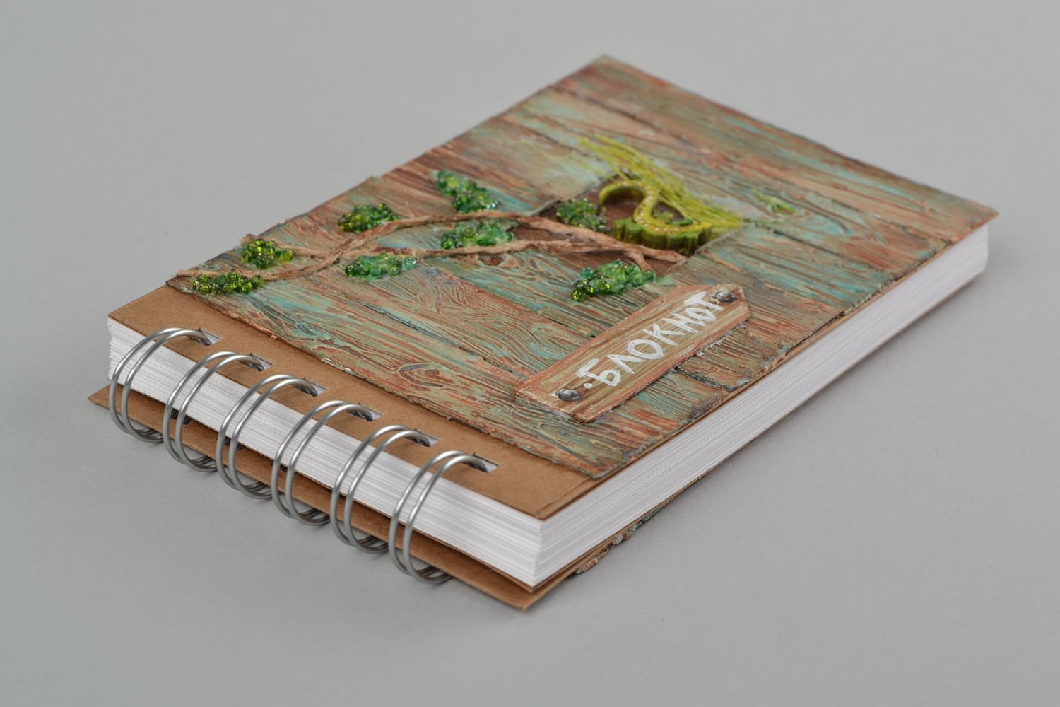 Beautiful handcrafted notebook with spring 90 sheets with cardboard cover photo 3