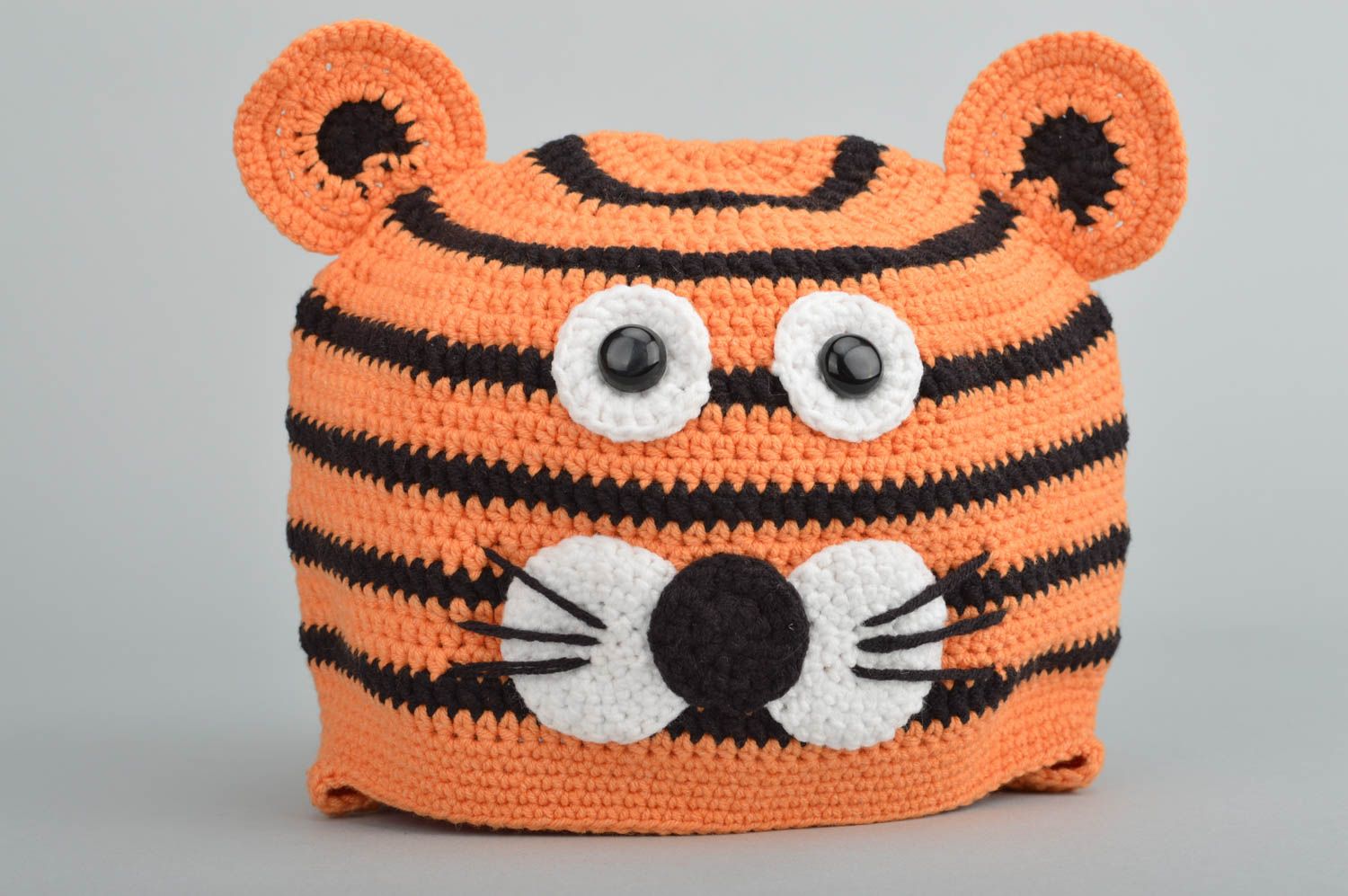 Handmade gehäkelte Kindermütze modisches Accessoire Mütze Tiger orange schwarz foto 2