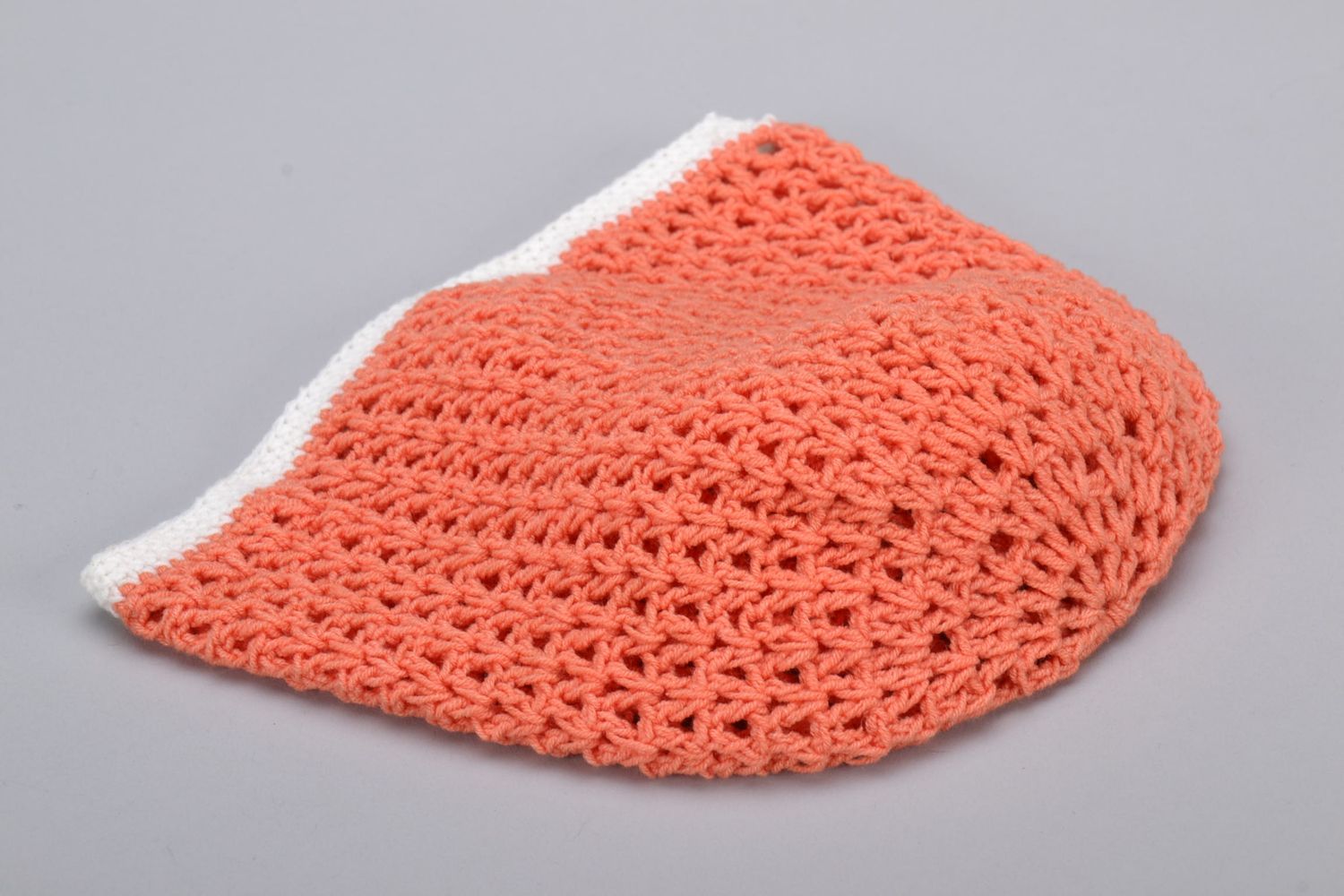 Hand crocheted hat of peach color   photo 4