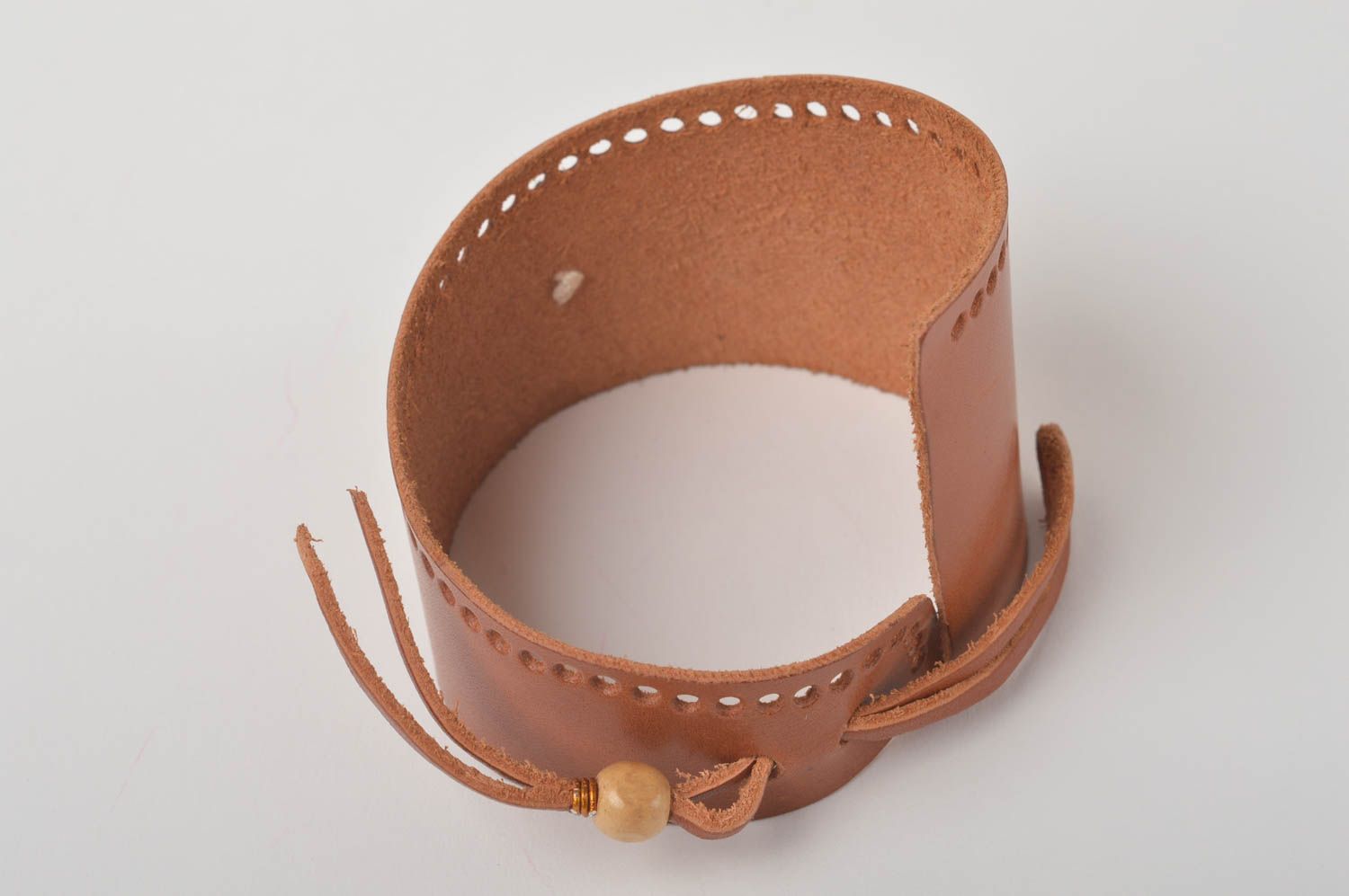 Bracelet en cuir Bijou fait main Accessoire femme design beau large marron photo 5