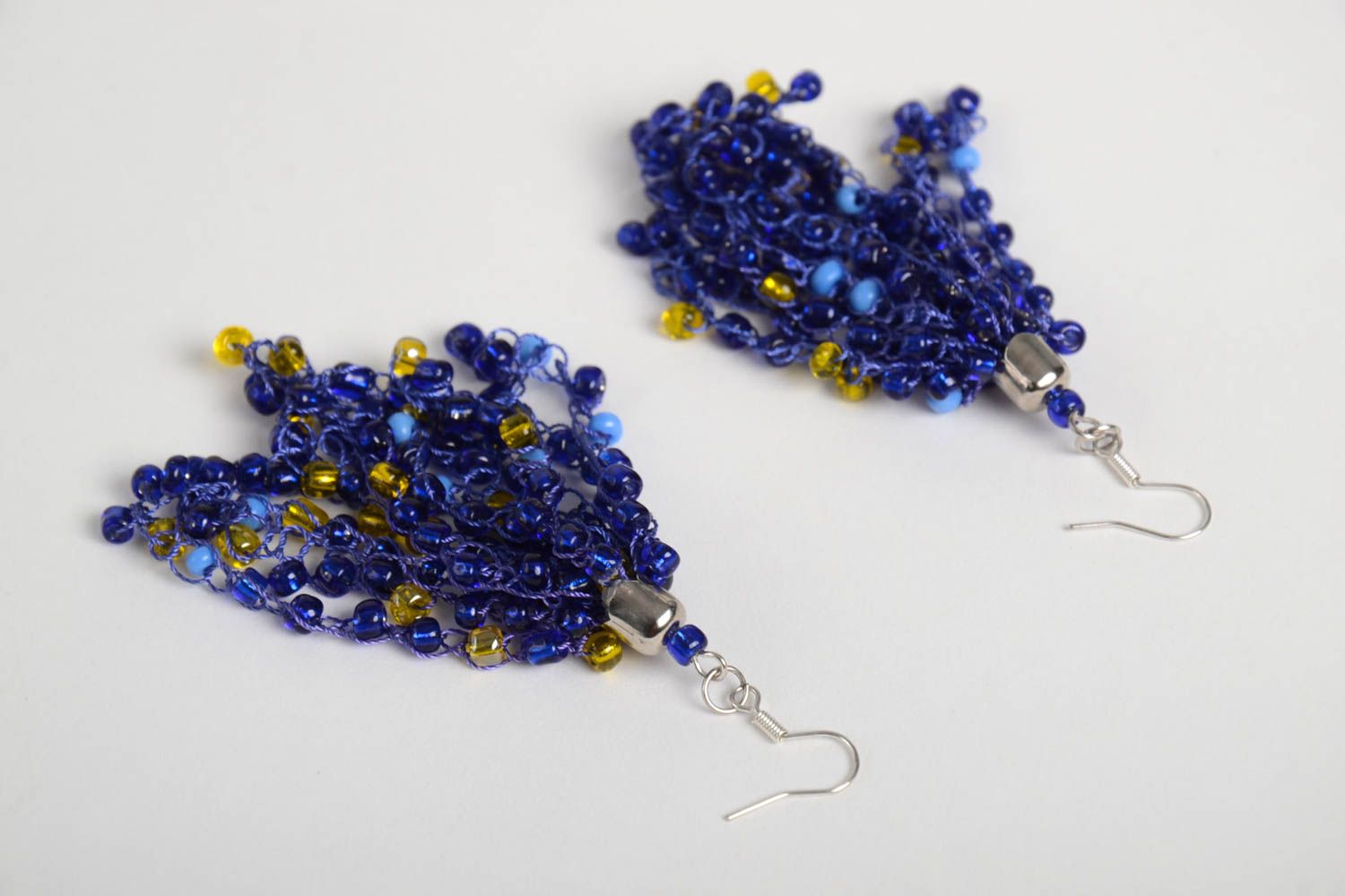 Синие серьги ручной работы модные серьги длинные бисерные серьги вечерние фото 3