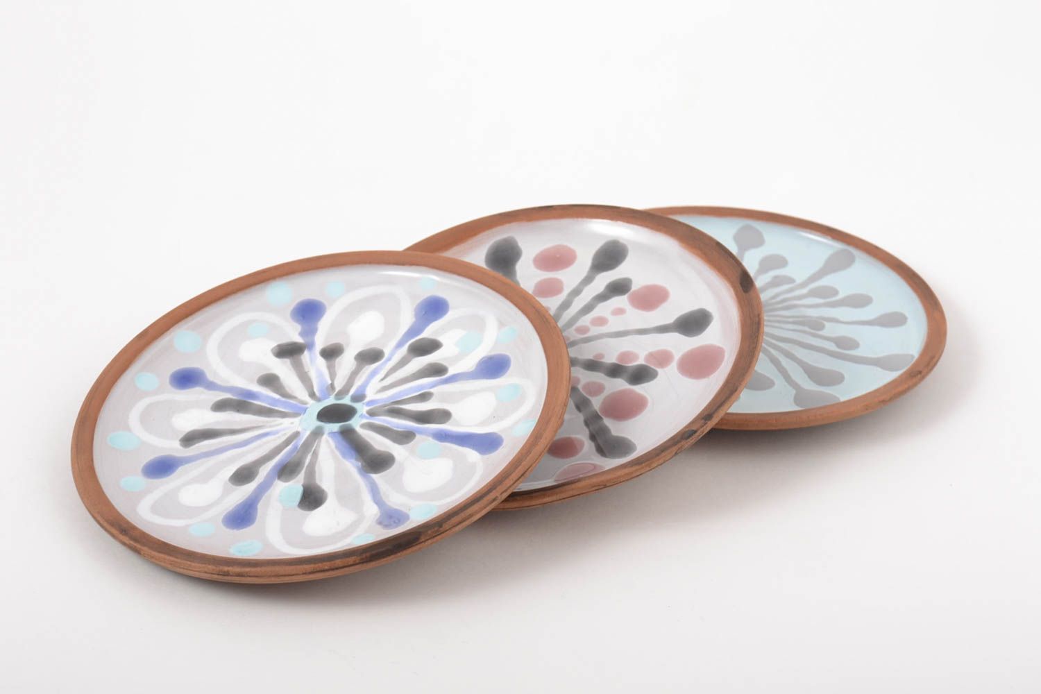 Расписные тарелки ручной работы глиняная посуда керамические тарелки 3 штуки фото 4