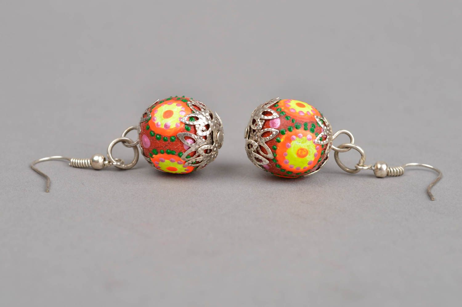 Stylish handmade dangle earrings wooden ball earrings costume jewelry designs photo 3