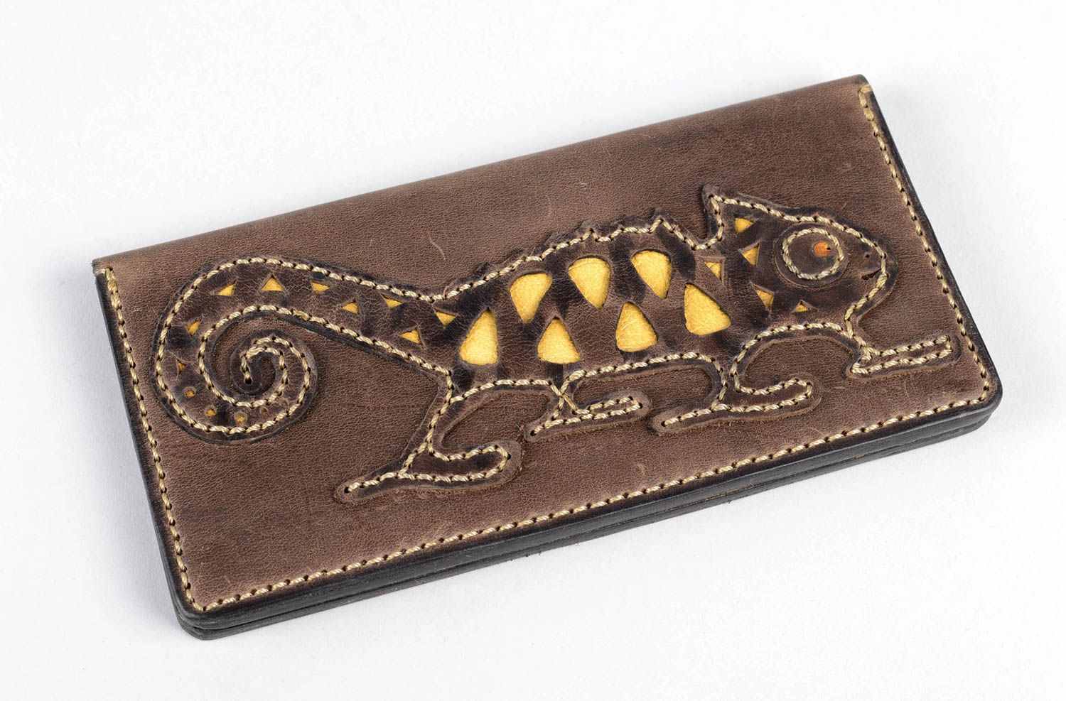 Кошелек ручной работы подарок женщине кожаный кошелек коричневый с хамелеоном фото 1