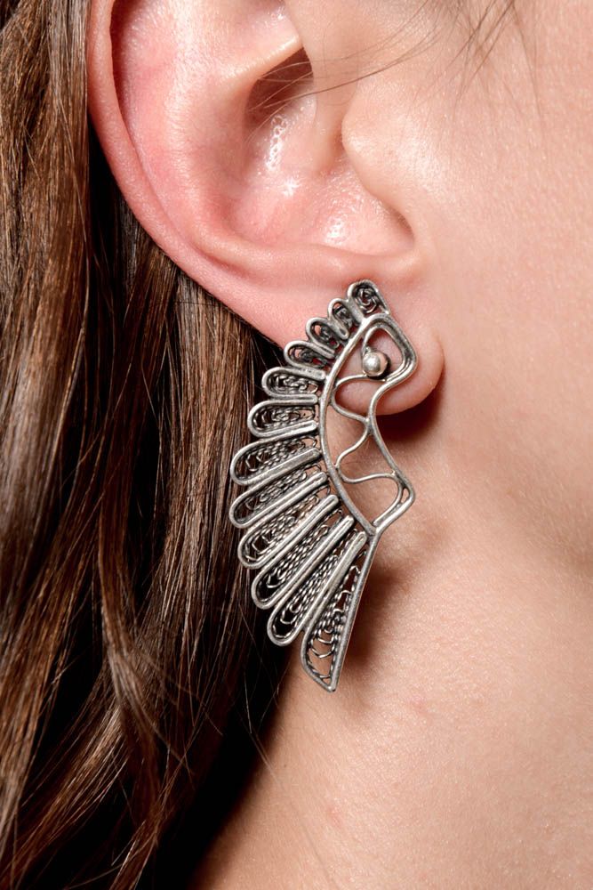 Handmade unique silver earrings designer stylish bijouterie present for woman photo 1
