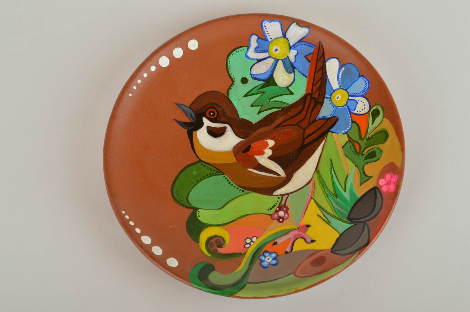 Handmade cute ceramic plate with designer acrylic painting for home decor photo 2