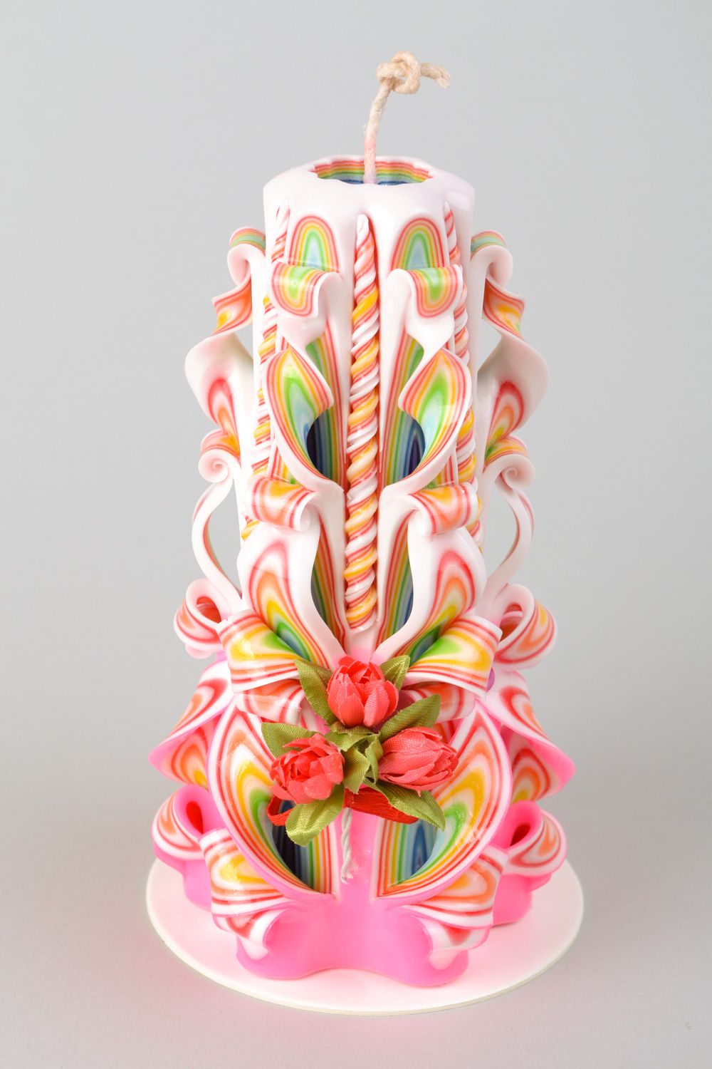 Large colorful carved paraffin candle photo 4