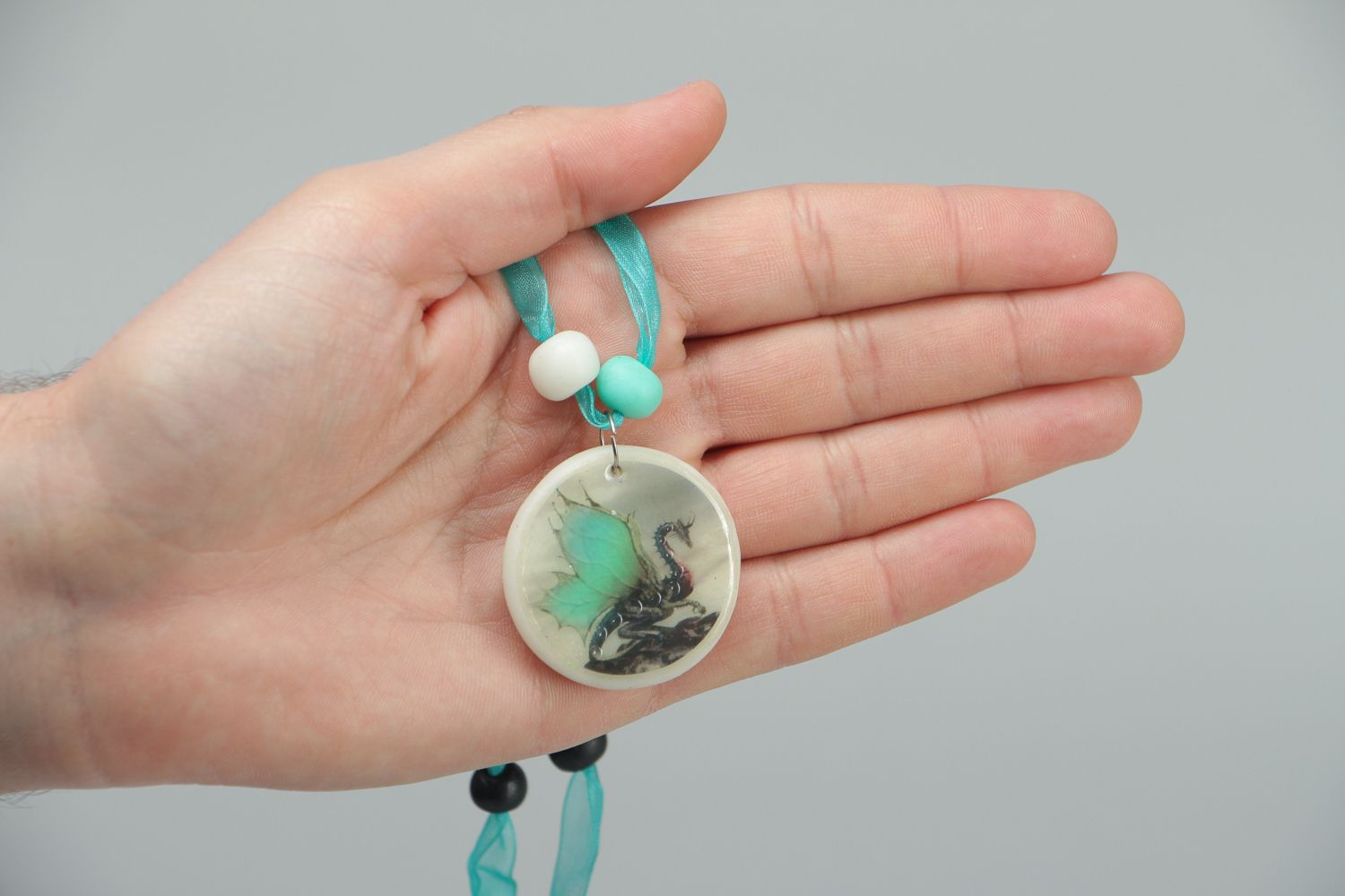 Polymer clay pendant with painting photo 3