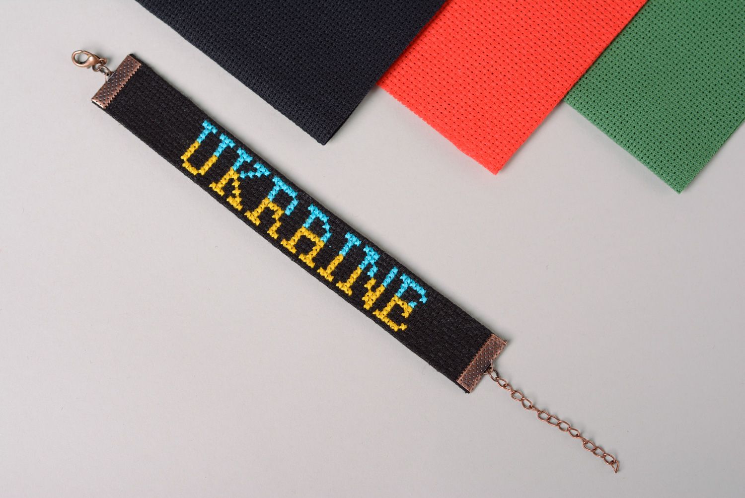 Handmade cross stitch embroidered textile bracelet Ukraine photo 1
