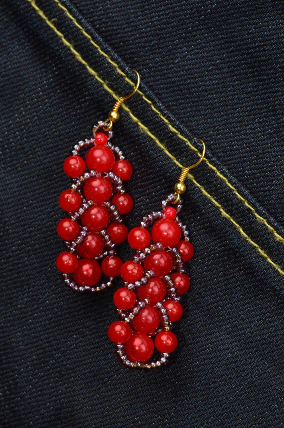 Handmade Glasperlen Schmuck in Rot lange Ohrringe Juwelier Modeschmuck modisch foto 1