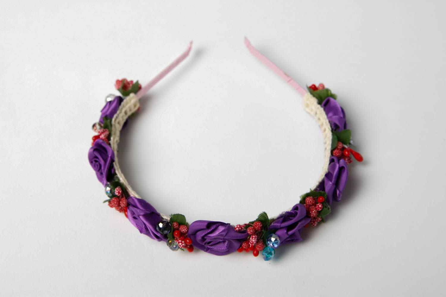 Handmade Accessoire für Frauen Haar Schmuck violette Rosen Blumen Haarreif  foto 3
