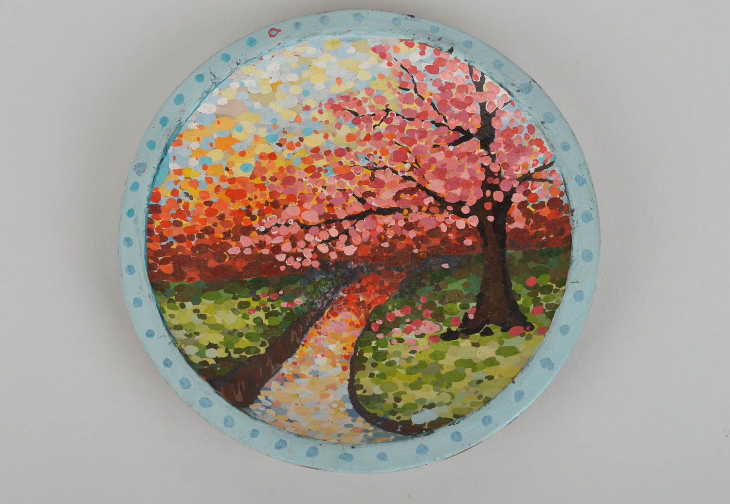 Керамическая тарелка расписанная акриловыми красками декоративная хэндмэйд Осень фото 5
