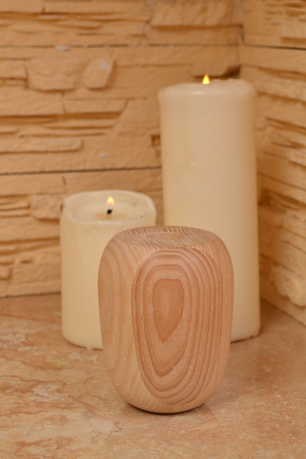 Handmade laconic candle holder cut out of natural maple wood for one candle photo 1