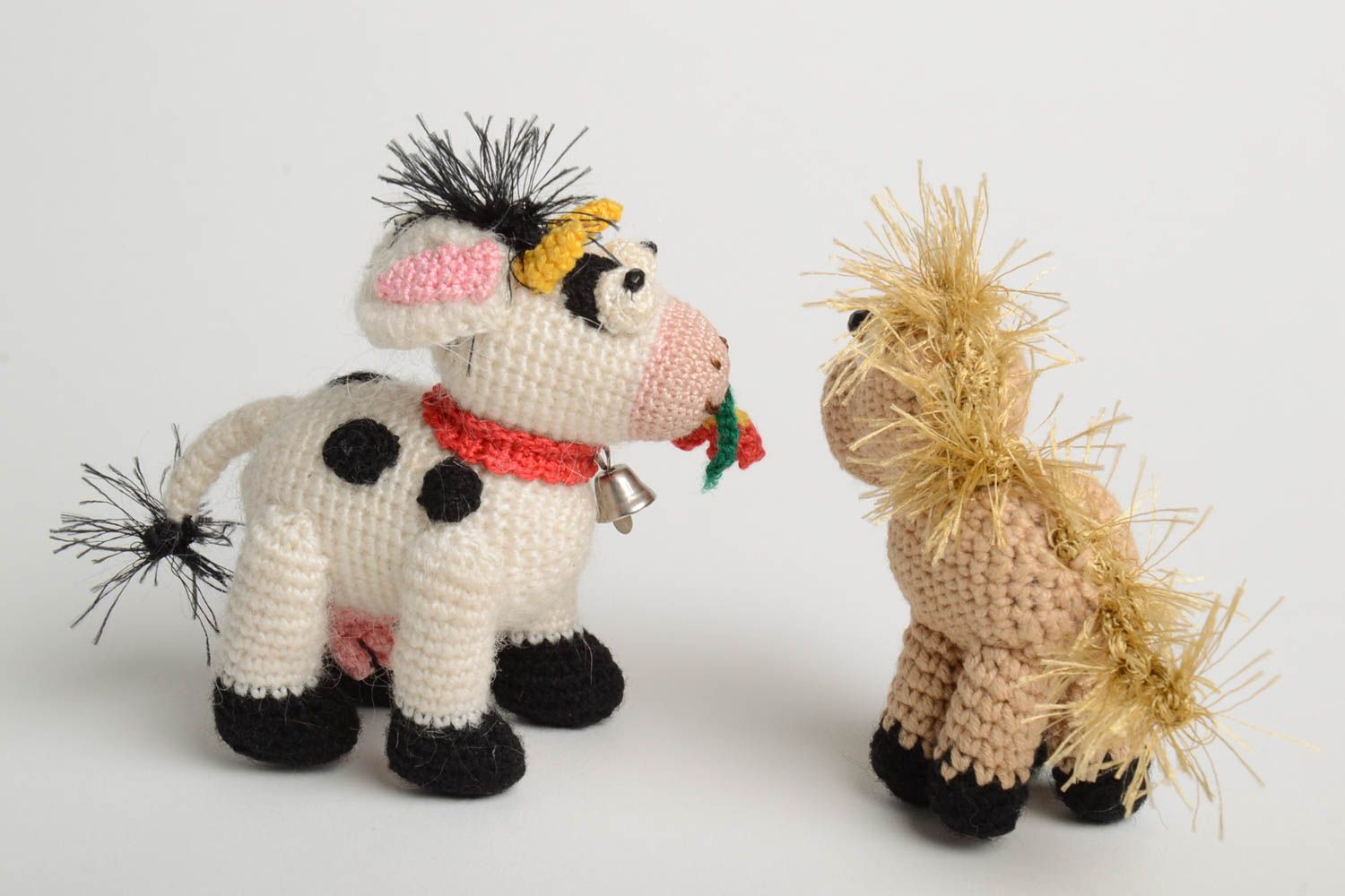 Handmade designer crocheted toy natural wool horse and cow unique interior toys photo 4