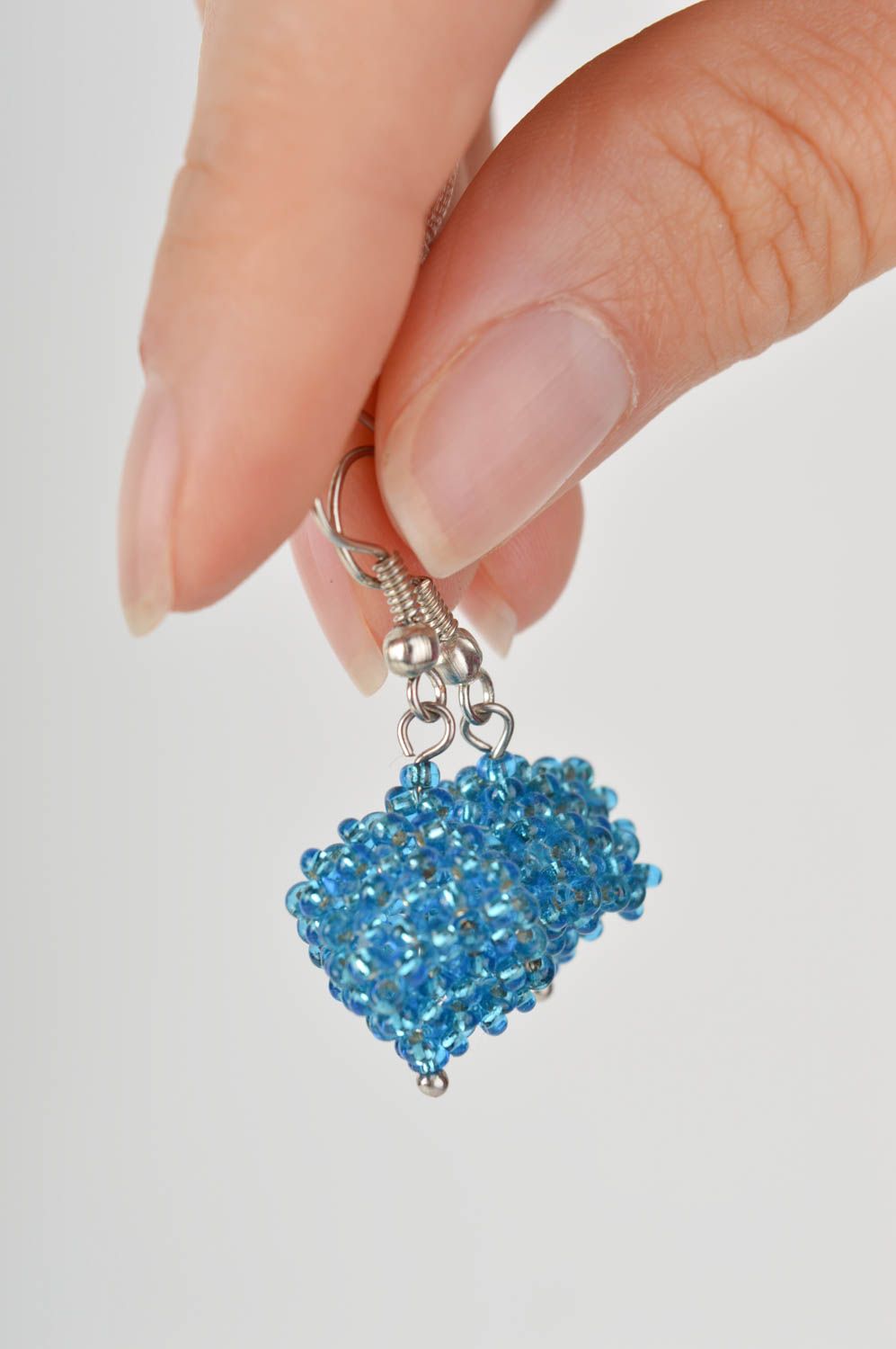 Handmade earrings beautiful blue beaded earrings designer woman accessories photo 2
