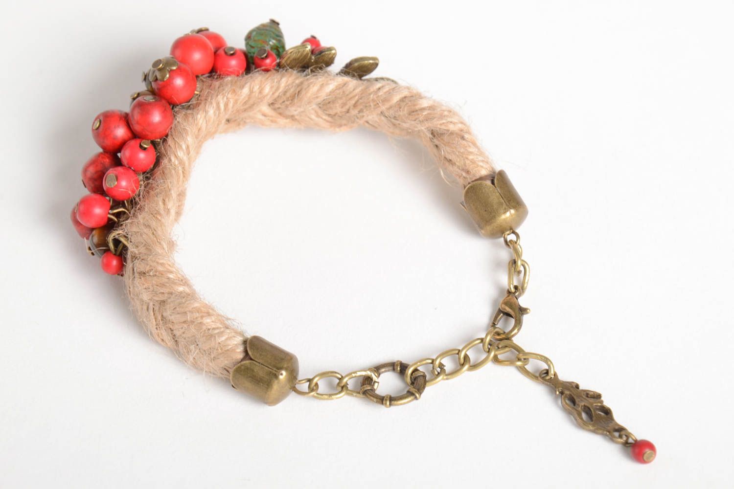 Handmade chain red hot large beads bracelet for women photo 4