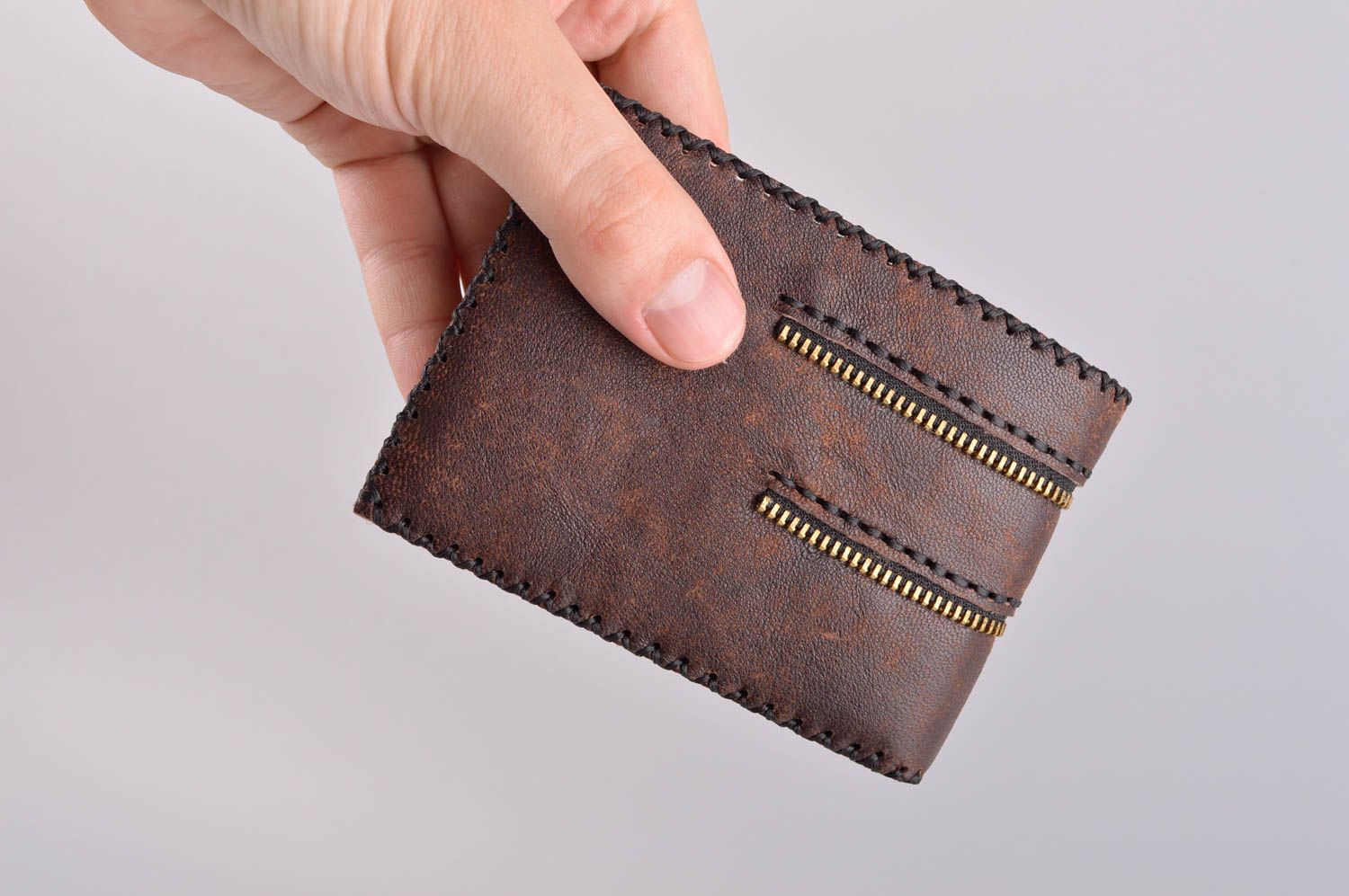 Мужское портмоне ручной работы кожаный кошелек аксессуар для мужчин коричневый фото 5