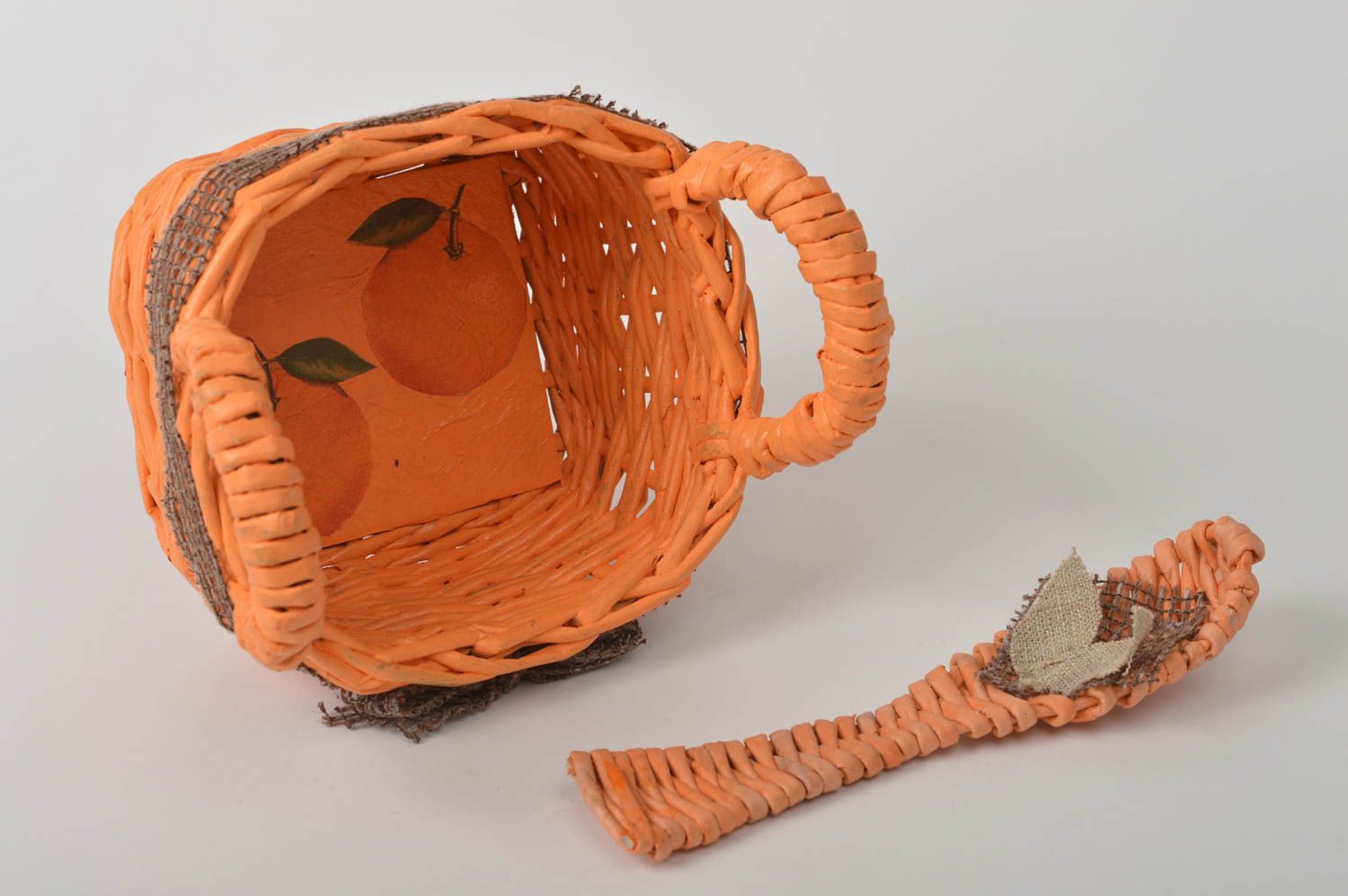 Handmade woven basket stylish paper basket unusual decoupage items cute spoon photo 3
