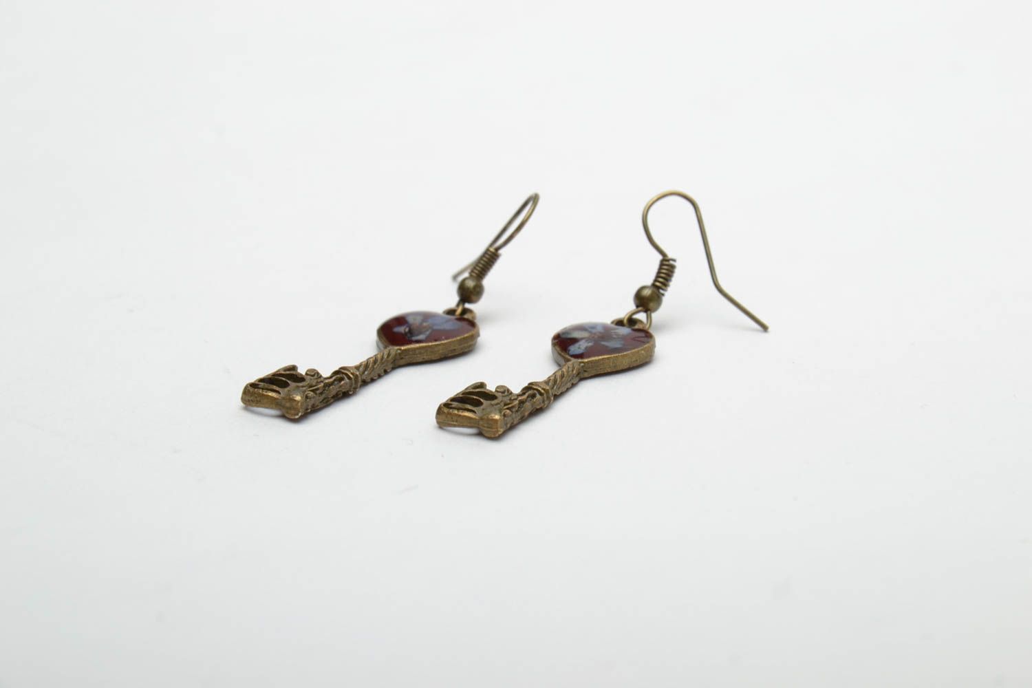 Bronze Ohrringe Schlüssel mit echten Blumen foto 4
